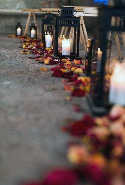 Fall Wedding Ideas Whimsical Rose Pedals And Lanterns Ceremony Aisle Decorations