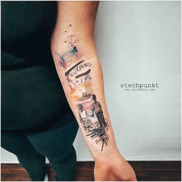 Family Tattoos For Girls Trash Polka Watercolor Style