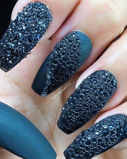 Fancy Black Gel Nail Design For Ladies