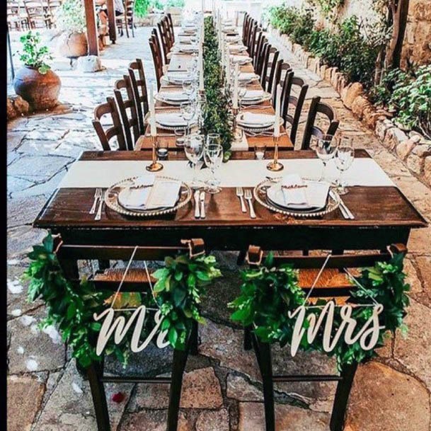 Fancy Head Table Mr Mrs Wedding Chair Sign Greenery Decoration Cute Ideas