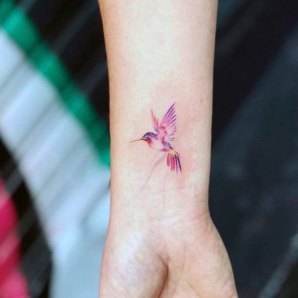 Fancy Pink Hummingbird Tattoo For Women Ankles