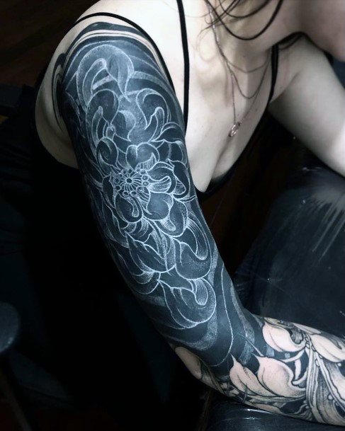 Fantastic Black And White Ink Tattoo Womens Full Sleeves
