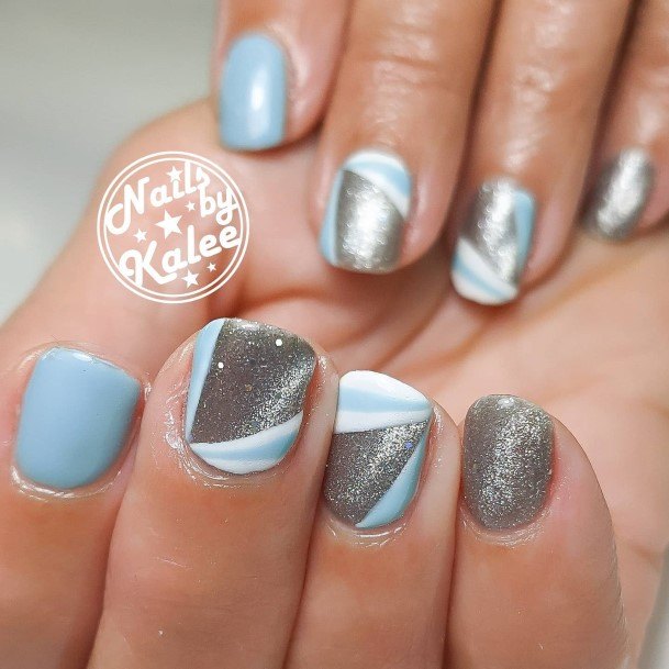 Fantastic Blue And Silver Nail For Women