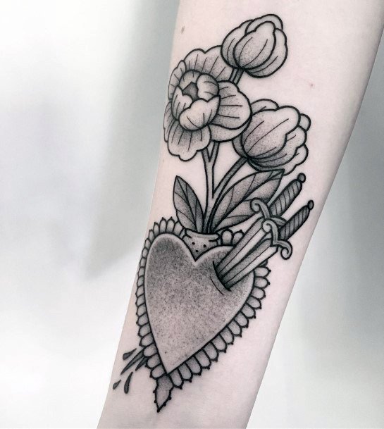 Fantastic Dagger Heart Tattoo For Women