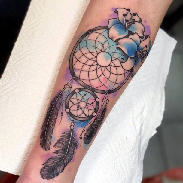 Fantastic Dream Catcher Tattoo Womens Arms