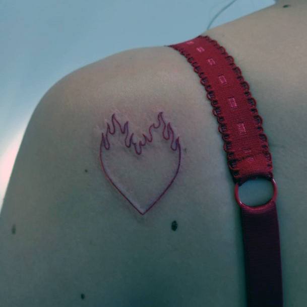 Fantastic Flaming Heart Tattoo For Women