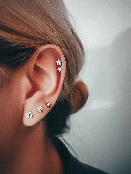 Fantastic Floral Triple Lobe And Double Helix Cute Ear Piercing Inspiration For Women