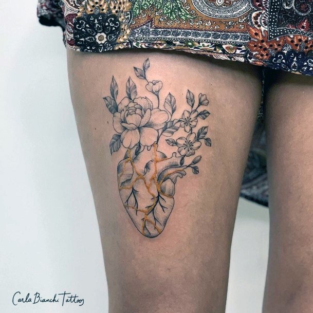 Fantastic Flower Heart Tattoo For Women