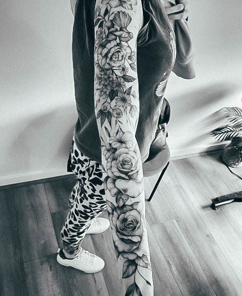 Fantastic Flower Sleeve Tattoo For Women