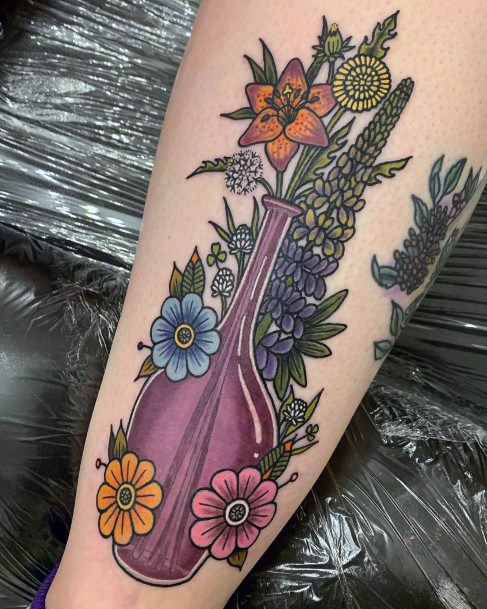 Fantastic Flower Vase Tattoo For Women