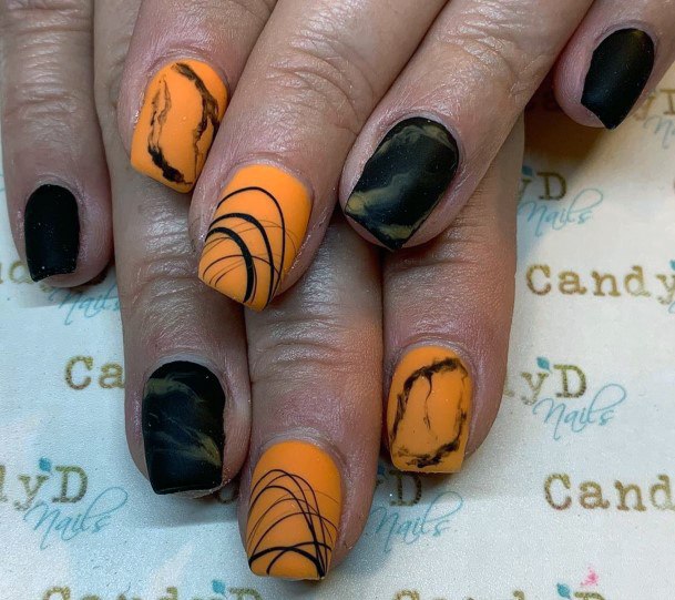 Fantastic Gorgeous Orange And Black Matte Nail Design Ideas For Ladies