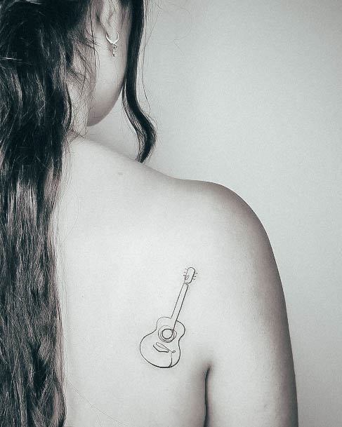 Fantastic Guitar Tattoo For Women Back Shoulder Tiny
