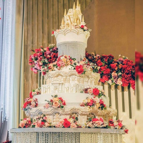 Fantastic Large White Unique Cake With Flowers