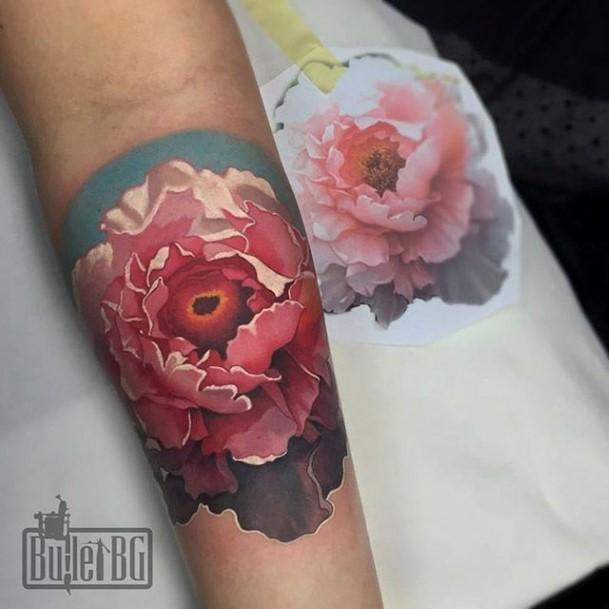 Fantastic Peony Tattoo For Women 3d Realistic