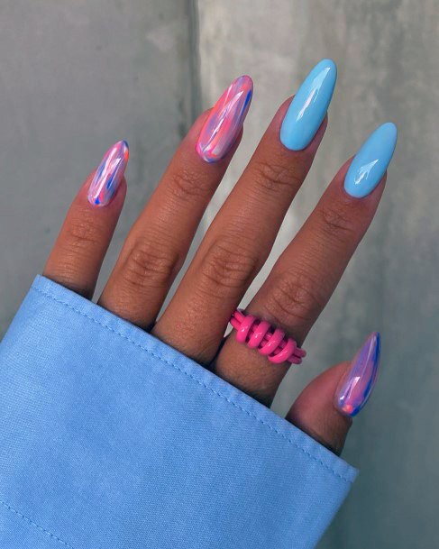 Fantastic Pink And Blue Nail For Women