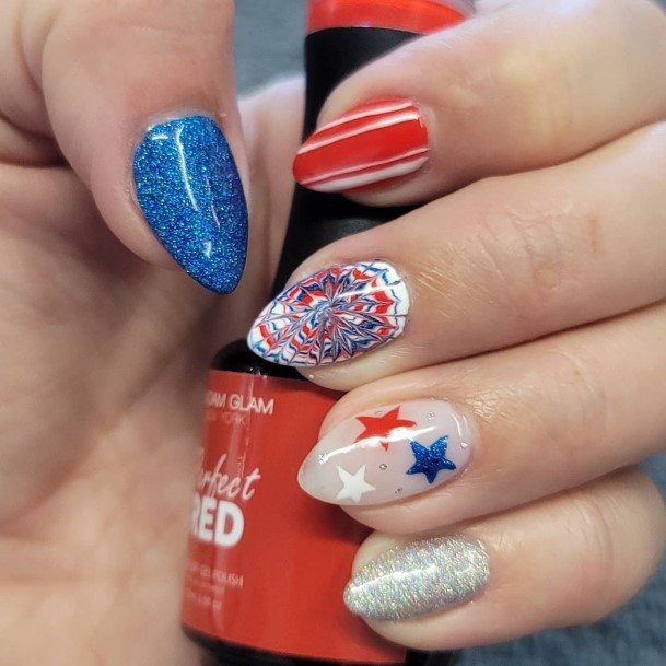 Fantastic Red White And Blue Nail For Women