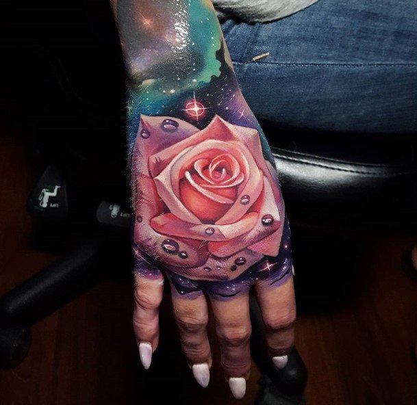 Fantastic Rose Hand Tattoo For Women 3d Outer Space Themed
