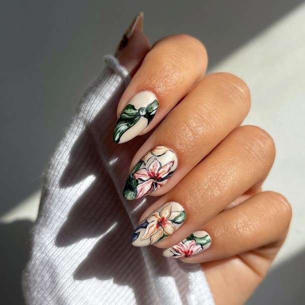 Fantastic White With Flowers Nail For Women