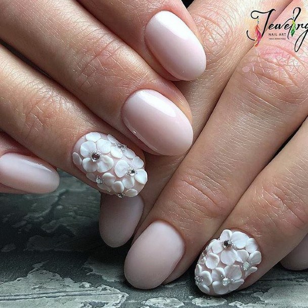 Fantastic White With Rhinestones Nail For Women