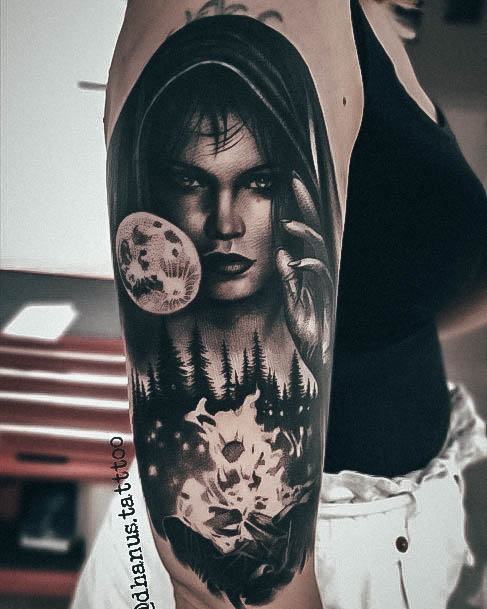 Fantastic Witch Tattoo For Women