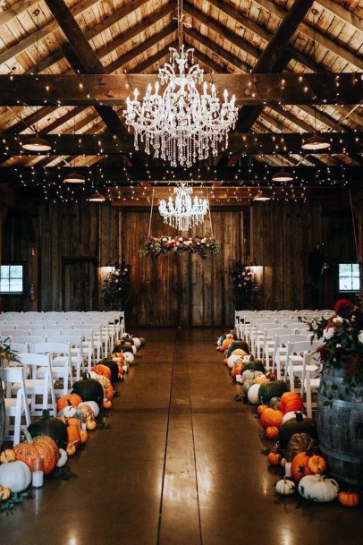 Farmhouse Barn Inspired Pumpkin Aisle Decorations Fall Wedding Ideas