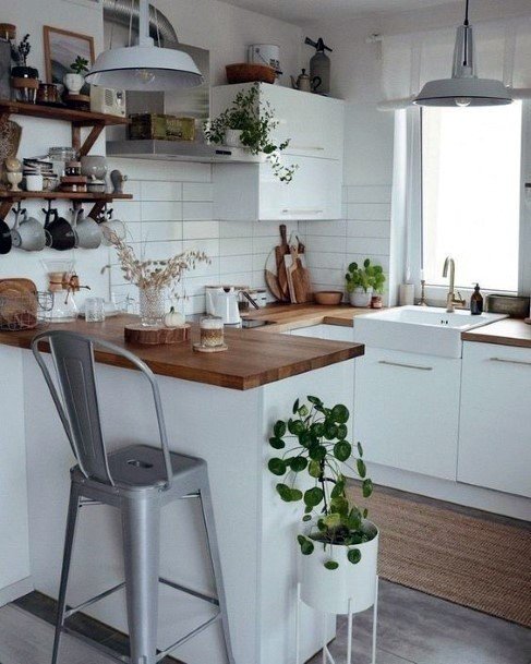 Farmhouse White And Wood Small Kitchen Ideas