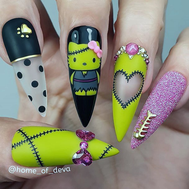 Fascinating Hello Kitty Nails Yellow And Black