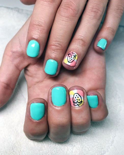 Fascinating Turquoise Strawberry Nails For Ladies