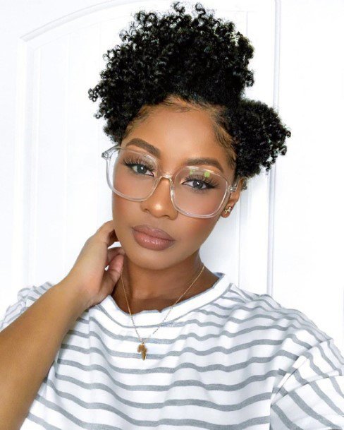 Fashionable Side Part Fro With Glasses Short Natural Hairstyles For Black Women