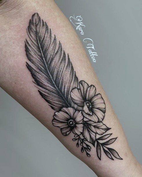 Feather And Florals Tattoo Women