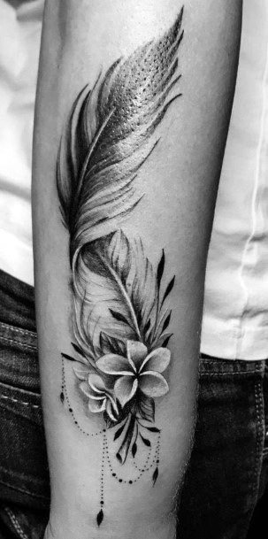 Feather And Flowers Tattoo Women