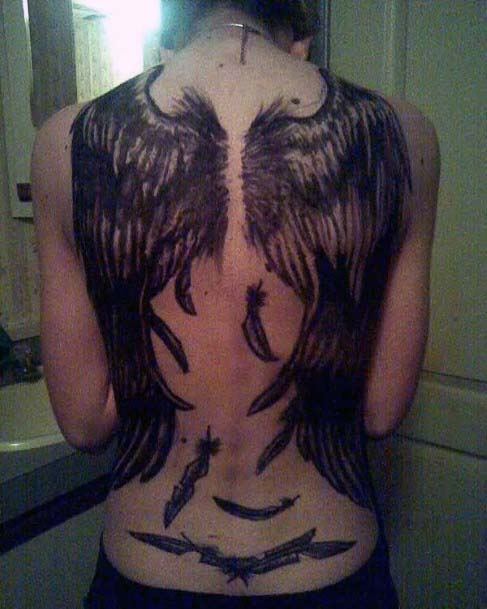 Feather Angel Tattoo Womens Back