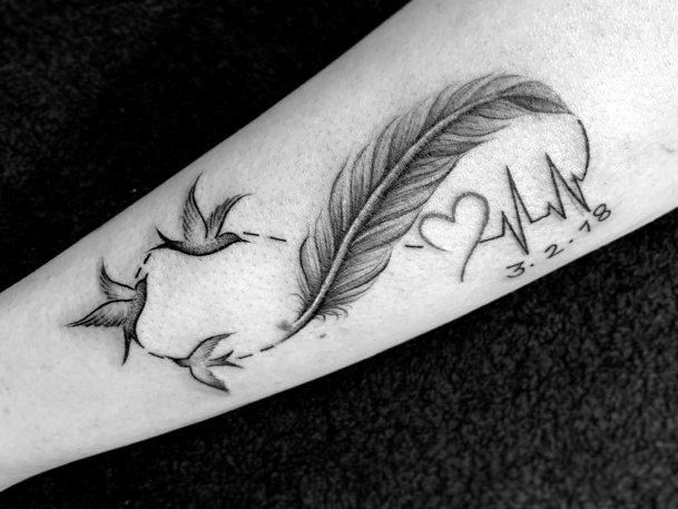 Feather Heart Beat And Birds Tattoo Infinity Women