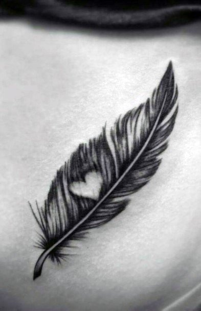 Feather Tattoo Black With Heart