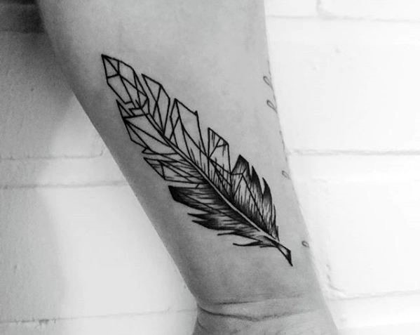 Feather Transitioning Into Gems Tattoo Women