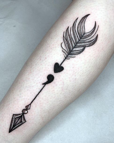 Feathered Black Arrow With Semi Colon Womens Forearms