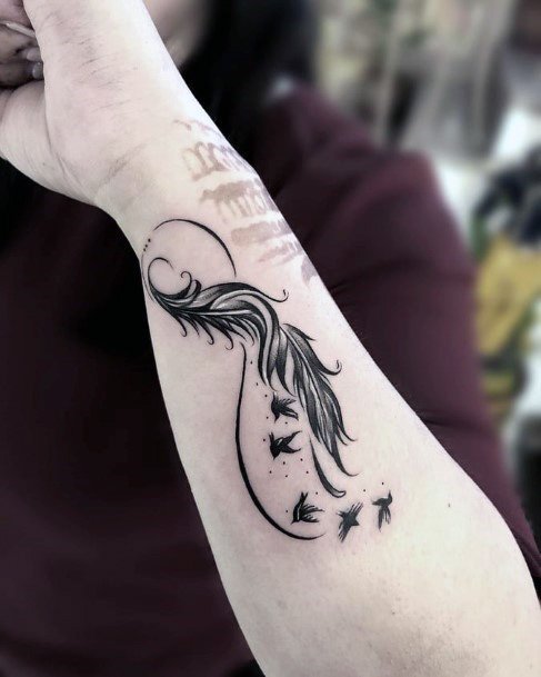 Feathered Infinity Tattoo For Women