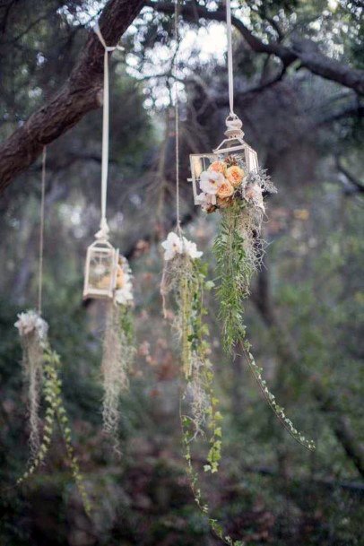 Feathery Hanging Lanterns Wedding Decor