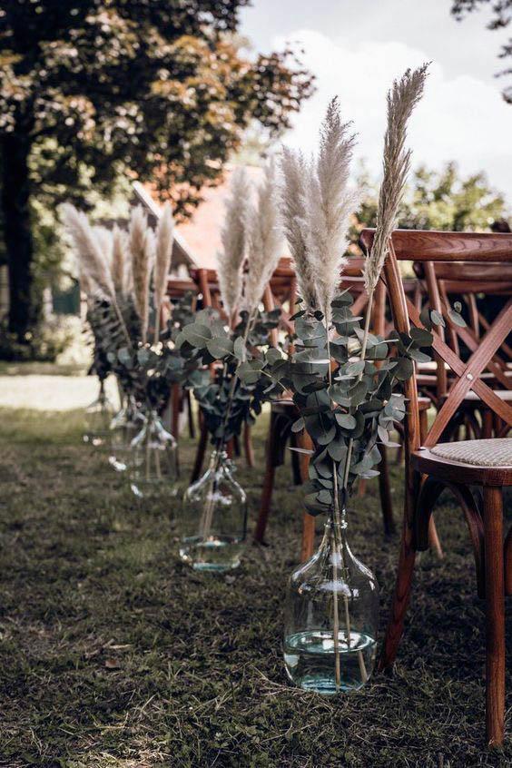 Feathery September Wedding Flowers Glass Vase