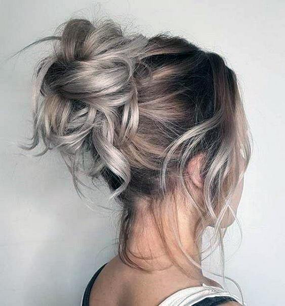 Female Ash Blonde Long Autumn Ombre Into Messy Back Bun