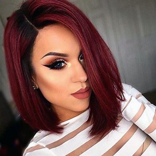 Female Beautiful Dark Cherry Straight Shoulder Length Hair