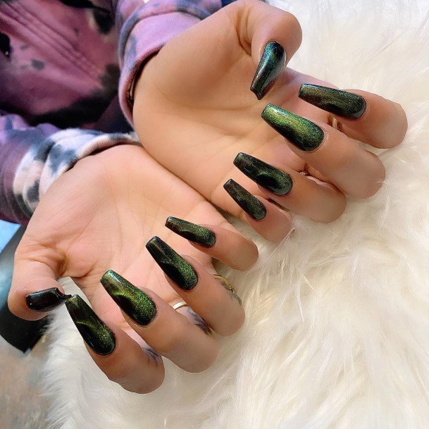 Female Black And Green Nails