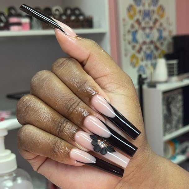 Female Black French Tip Nails