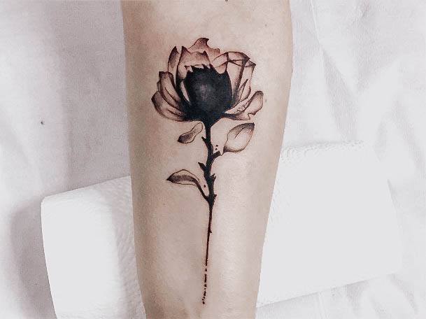 Female Black Rose Tattoo On Woman