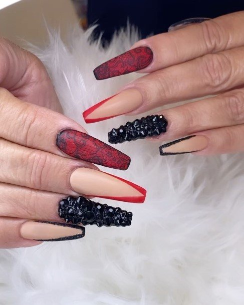 Female Black With Rhinestones Nails