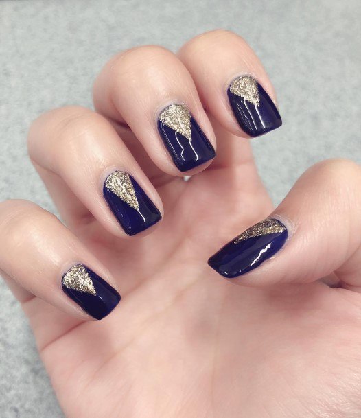 Female Blue And Gold Nails