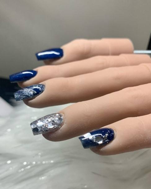 Female Blue And Silver Nails