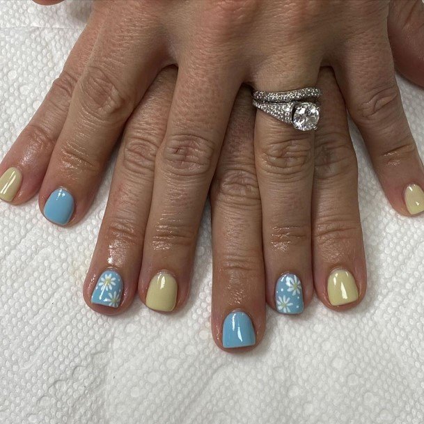 Female Blue And Yellow Nails