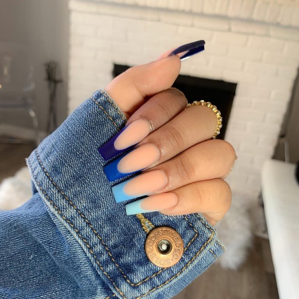 Female Blue French Tip Nails