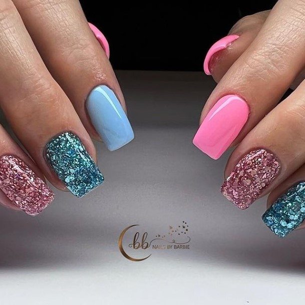 Female Blue Glitter Nails